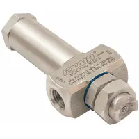 This external mix air-atomizing spray nozzle produces a narrow angle flat spray pattern at 15 inches. It has a flow rate of 0.8 scfm and a 1/4 in FNPT connection. Constructed of stainless steel, it is used for precise liquid coating, humidification, and cooling in industrial processes