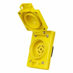Unmetered surface power outlet with Valox housing. Rated 20 A at 120/208V AC, L21-20R configuration. Designed for flush mounting in industrial power distribution applications requiring a locking receptacle.