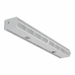 This ambient air curtain creates an invisible air barrier over door openings to separate indoor and outdoor environments. It is designed for an 8 ft wide opening, delivering 2,380 cfm. The unit operates on 115V AC, single phase, and is constructed from white steel. Typical applications include commercial and industrial facilities where maintaining temperature control and reducing energy loss is required.
