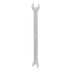 This metric double-end open end wrench is made of alloy steel with a satin finish. It features 6 mm and 7 mm head sizes and a 5-inch overall length. Suitable for tightening or loosening nuts and bolts in applications where access is limited.