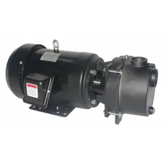 This self-priming sprinkler pump is designed for agricultural and commercial irrigation systems, handling water transfer from ponds, tanks, or wells to sprinkler networks. It features a 5 hp TEFC motor enclosure for protection against dust and moisture, operates on 208-230/460V AC three-phase power, and has a 70 psi shut-off rating.