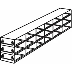 This cold storage rack is constructed of stainless steel and includes slide out drawers. It has an overall width of 5 1/2 inches. Suitable for organizing frozen items in commercial freezers, laboratories, or food processing environments.