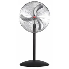 This Dayton pedestal fan is designed for industrial air circulation and cooling in workshops, factories, and warehouses. It features a 24-inch blade diameter, a 1/3 hp motor, and three selectable speeds. The non-oscillating design provides directed airflow for spot cooling or general ventilation. Operates on single-phase 115V AC power.