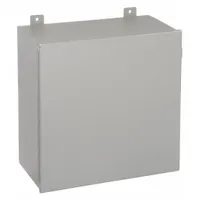 This WIEGMANN steel enclosure measures 20 x 20 x 9 inches and is rated NEMA 12/13 for protection against dust, dirt, and non-corrosive liquids. It features a solid hinged cover secured by screws and does not include knockouts. Suitable for indoor use in industrial environments to house electrical controls, terminals, and instruments