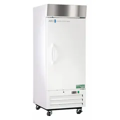 General purpose upright lab refrigerator with 12 cu ft capacity. Maintains 1°C to 10°C temperature range. Features a white swing solid door opening to the right, R-290 refrigerant, and a temperature alarm. Overall depth 29 3/4 in. Suitable for storage of temperature-sensitive samples, reagents, and media in laboratory environments.