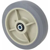 This wheel features an antimicrobial nonmarking rubber tread on a plastic core, designed for applications where hygiene and floor protection are required. With an 8-inch diameter, 2-inch width, and 500 lb load rating, it is suitable for use in environments such as food processing, healthcare, and cleanrooms. The gray tread resists microbial growth and prevents marking on sensitive floors