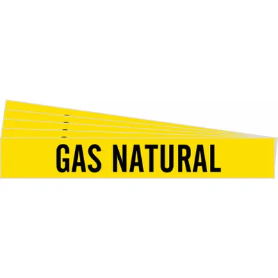 BRADY Pipe Marker: Gas Natural, Yellow, Black, Fits 2 1/2 to 7 7/8 in Pipe O.D. - Gas Natural Fiberglass Carrier Mounted with Strapping Pipe Markers