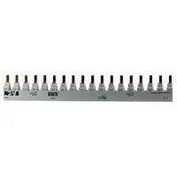 Single-pole bus bar accessory rated for 80 A with 18 terminals. Distributes power from a single source to multiple branch circuits in electrical panels. Suitable for commercial and industrial power distribution systems