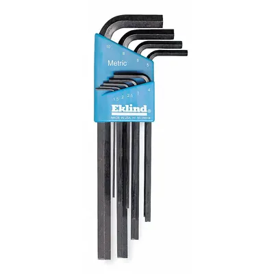 EKLIND Hex Key Set: 6 - 10 Pieces, Hex-L Long, L, Metric, Std End, Long, 9 Pieces - L-Shaped Hex Key Sets