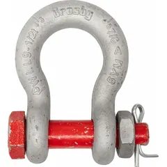Anchor shackle with a working load limit of 14,000 lb and a width between eyes of 1 1/4 in. Features a red type designation and silver body. Used in lifting and rigging applications to connect slings, chains, or cables to loads.