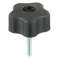 This 5-arm knob with threaded stud is designed for manual adjustment, clamping, or positioning on machinery and equipment. The plastic body with steel thread insert provides a corrosion-resistant grip for frequent hand-tightening applications. Thread size is 1/4"-20 with a 1.25 in thread length