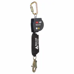 Arc-flash rated personal self-retracting lifeline (SRL) with an 8 ft web lifeline. Features a steel carabiner anchorage end connection and a harness steel snap hook. ANSI Class 1, SRL type, RFID-equipped. Designed for overhead-only anchoring in fall protection applications.