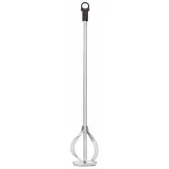 This WESTWARD paint mixer attachment features a spiral head type and a 5/16 in shaft diameter. It is compatible with 3/8 in chucks and designed for mixing mud, paint, and similar materials in construction and industrial applications.