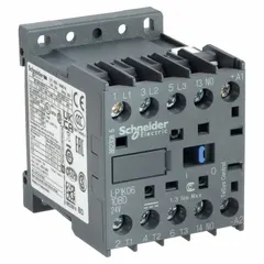 3-pole non-reversing contactor with 3 normally open contacts rated at 6 A and a 24 V DC coil. Designed for switching electrical loads in industrial control panels, motor starters, and automation systems.