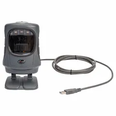 This BRADY hands-free barcode scanner is a cable-connected device designed for reading 1D and 2D barcodes on labels. It features a 2D image scan type with a maximum scan distance of 1 9/16 inches and connects via USB 2.0. The dark gray scanner requires a scanner cable for operation and is suitable for applications such as inventory tracking and label verification.