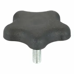 This 5-arm knob features a plastic body with a steel thread insert. Thread size is 5/16"-18 with a 1-inch thread length. Suitable for manual clamping, positioning, and adjustment on industrial machinery, jigs, and fixtures.