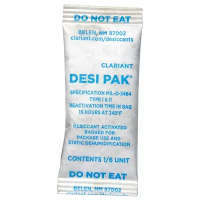 ARMOR PROTECTIVE PACKAGING Desiccant: 1 in Wd, 2 1/2 in Lg, 0.14 cu ft Area Protected, 1/6 oz Desiccant Bag Size - Tyvek Desiccant Bags