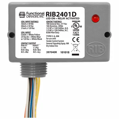 RIB RIB2401D Enclosed Pre-Wired Relay, 24V AC/DC/120V AC Coil, DPDT, 0.50 in NPT - General Purpose Power Relays
