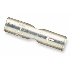 Non-insulated butt splice connector for joining two copper conductors. Accommodates wire sizes 12 AWG to 10 AWG. Rated for 600 V. Suitable for industrial wiring, panel building, and general electrical maintenance where a bare connector is required. Supplied in a pack quantity of 50.