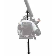 Backpack blower rack for organizing and securing backpack blowers during transport. Overall length 41 inches, overall width 13 inches. Suitable for use in service trucks, utility vehicles, or trailers to prevent equipment shifting and damage.