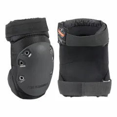 These knee pads feature a non-marring rubber cap and foam padding to reduce impact and prevent floor damage. They are secured with two hook-and-loop elastic straps and a durable locking buckle. Suitable for kneeling protection in industrial, construction, and maintenance tasks such as tiling, flooring, and assembly work. Contains latex.