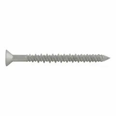 Flat-head screw anchor for fastening into concrete, brick, or block. Case-hardened steel with zinc-plated finish. Pointed tip and Torx drive. Removable. 9/64 in diameter. Supplied in 5,000-piece pack.