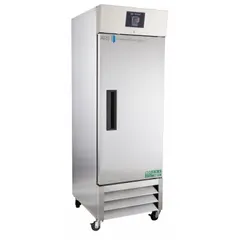 This 23 cu ft upright lab freezer maintains a temperature range of -25°C to -15°C. It features an auto defrost method and a solid swing door with a right hinge. Suitable for storing biological samples, reagents, and pharmaceuticals in research and clinical settings.