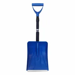 This snow shovel features a plastic blade with a 0.09 in gauge, measuring 12 13/16 in length and 9 3/16 in width. The D-Grip handle provides comfortable control. Suitable for clearing snow from walkways, driveways, and decks.
