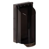 Smoke polycarbonate cover for indoor fingerprint readers. Flush-mount, wall-mount design with 'LIFT HERE' legend. Includes mounting hardware. Helps protect against vandalism and damage. No alarm
