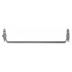 Rim-type exit device with crossbar push-bar style in chrome finish. Designed for doors up to 44 inches wide, providing code-compliant egress in commercial and industrial buildings.