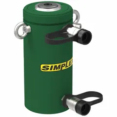 The SIMPLEX RCR506 is a double-acting hydraulic ram with a 55-ton nominal capacity, designed for controlled extension and retraction in industrial lifting, pressing, and positioning applications. Its hydraulic return enables precise force application in tasks requiring both push and pull operations.