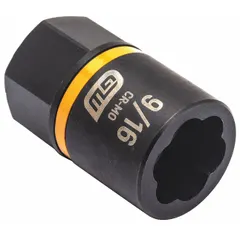 This 3/8" drive bolt extraction impact socket is designed for removing damaged or rounded-off bolts and fasteners. The 7-point configuration provides a secure grip on the bolt head for high-torque extraction. The black oxide finish offers corrosion resistance. Socket size is 9/16 in, not tether capable.