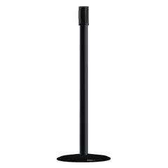 This flat-base receiver post serves as a passive anchor in queue-management and pedestrian-guidance systems. It pairs with a compatible belt retractor post to form a retractable barrier line. The post is made of black stainless steel, and the flat base is cast iron. Post height is 38 inches.