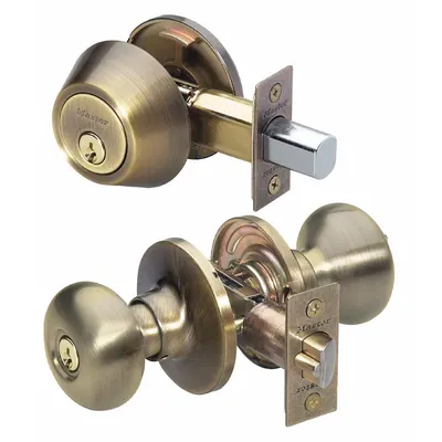 MASTER LOCK BCC0605KA4 Brass Office Knob Lockset with Deadbolt, Biscuit Style - Office Knob Locksets