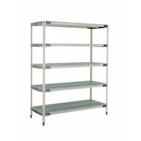 This stationary plastic shelving unit from METRO features a 304 stainless steel frame and polymer shelves with antimicrobial resistance. It includes 5 shelves and has an overall height of 74 inches. Suitable for harsh environments where hygiene and corrosion resistance are required, such as healthcare, food processing, and cleanroom facilities
