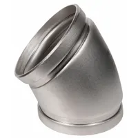 This 90° elbow is a grooved pipe fitting used to change flow direction in piping systems. Made of 304 stainless steel, it measures 2-1/2 inches on both ends and features a grooved connection for mechanical coupling. Typical applications include fire protection, HVAC, and industrial process lines