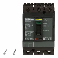 The SQUARE D HGL36025 is a 25 A, 3-pole H-Frame molded case circuit breaker rated 600V AC with a 65kA interrupting capacity at 240V AC. It features a fixed configuration with line/load lugs and ABC phase connection, suitable for protecting industrial electrical circuits from overloads and short circuits in fixed installations.