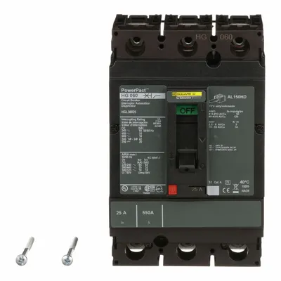 SQUARE D Molded Case Circuit Breaker: 25 A Amps, 65kA at 240V AC, Fixed, Line/Load Lug - H-Frame Square D Molded Case Circuit Breakers