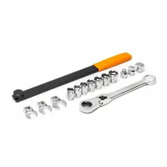 This 15-piece mechanics hand tool set includes both metric and SAE tools, supplied in a tool case for organized storage and portability. Suitable for general mechanical repair and maintenance tasks on vehicles, machinery, and equipment.