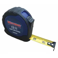 Fractional-read tape measure with 1/16 in graduations and SAE markings in feet and inches. Features a nonmagnetic single hook tip, manual lock, and a blue plastic housing with rubberized grip. Suitable for layout, carpentry, and general measurement tasks where magnetic interference must be avoided.