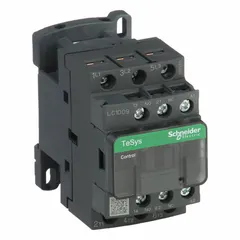 Non-reversing IEC contactor with three poles and three normally open main contacts. Rated at 9 A with a 220V AC coil. Suitable for switching three-phase motors, lighting, and HVAC loads in industrial and commercial installations.