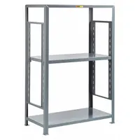 This starter shelving unit is constructed from welded steel with an open design for visibility and inventory management. It measures 60 inches wide by 24 inches deep with a 72-inch overall height and is finished in Dove Gray. Adjustable shelves accommodate varying load sizes for organizing bulk materials, tools, and equipment in industrial storage environments