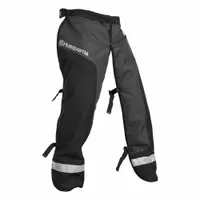 HUSQVARNA Chainsaw Chaps: Polyester, 32 in Overall Lg, Black, Open Back Chap, Waist (MPN 587160702)