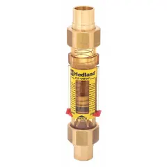 This HEDLAND flowmeter is a variable area, inline scale-type meter for water, measuring flow in gallons with +/-5% accuracy. It features universal mounting orientation, Buna-N seals and O-rings, and includes a remote output for monitoring. Suitable for industrial water systems, cooling loops, and process lines.