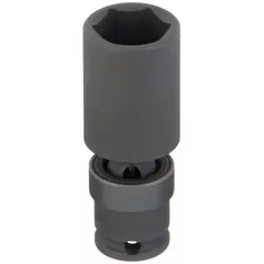 This 3/8" drive SAE flex impact socket features a 1 in socket size with a 6-point deep design. The black phosphate finish provides corrosion resistance. It is not tether capable. Suitable for use with impact wrenches in automotive repair and industrial maintenance applications.