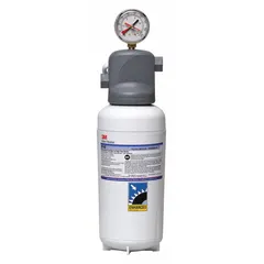 This water filter system uses a pleated membrane filter media to reduce cysts. It has a flow rate of 2.5 gpm and a capacity of 25,000 gallons. The overall height is 14 7/8 inches and it connects via NPT. Suitable for use with drinking fountains and beverage machines.