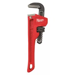 This straight pipe wrench features serrated jaws for a secure grip on pipes and fittings. With a 6 in overall length and 3/4 in jaw capacity, it is suited for plumbing and mechanical tasks. The ergonomic handle design reduces hand fatigue during use.