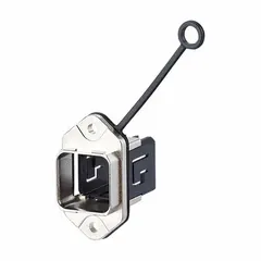 Gray metal flange housing for bulkhead mounting of one E-DAT Industry RJ45 Field Jack Insert (T568A, T568B, or PROFINET). Rated IP6X, operating temperature -40°F to 158°F. Suitable for industrial data and network connections requiring environmental protection.