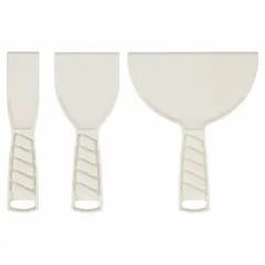 This spreading tool set includes putty knives with polypropylene blades and handles. The tapered blade shape facilitates application and smoothing of putty, filler, or adhesive. Suitable for light-duty tasks in drywall finishing, painting preparation, and general maintenance.