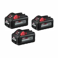 This kit includes three MILWAUKEE M18 batteries, each rated at 18 VDC and 6 Ah. The oil-resistant housing protects against exposure to lubricants and fuels in industrial environments. Compatible with all M18 cordless tools, these batteries provide extended runtime for high-drain applications such as drilling, sawing, and fastening.